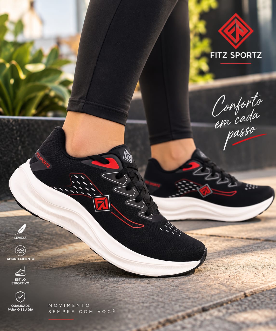 Tênis Esportivo Preto com Detalhes Vermelhos – Estilo, Conforto e Versatilidade - miniatura 3